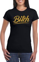 Bitch t-shirt zwart met gouden glitter tekst dames - Glitter en Glamour goud party kleding shirt 2XL