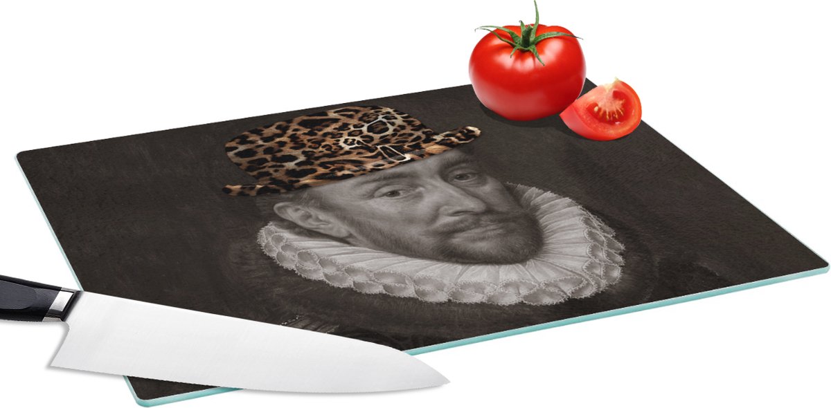 Glazen Snijplank - 39x28 - Kunst - Willem van Oranje - Hoed - Snijplanken Glas