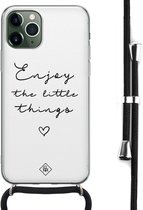 iPhone 11 Pro hoesje met koord - Enjoy life | Apple iPhone 11 Pro crossbody case | Zwart, Transparant | Tekst