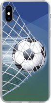 Geschikt voor iPhone Xs Max hoesje - Een illustratie van een voetbal in het net -Jongens - Meisjes - Kinderen - Siliconen Telefoonhoesje