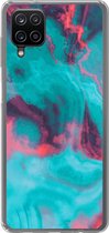 Geschikt voor Samsung Galaxy A12 hoesje - Abstract - Neon - Roze - Blauw - Siliconen Telefoonhoesje - Verjaardag cadeau tiener