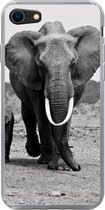 Geschikt voor iPhone 7 hoesje - Olifant - Kind - Zwart - Wit - Siliconen Telefoonhoesje