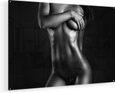 Artaza Glasschilderij - Naakte Vrouwen Lichaam - Erotiek - Zwart Wit - 120x80 - Groot - Plexiglas Schilderij - Foto op Glas