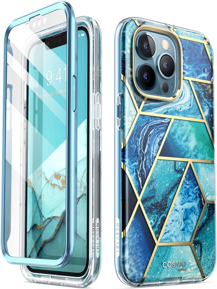Cosmo 360 Backcase met screenprotector iPhone 13 Pro - Marmer Ocean
