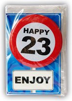 Happy age kaart 23 jaar (wenskaart met button)