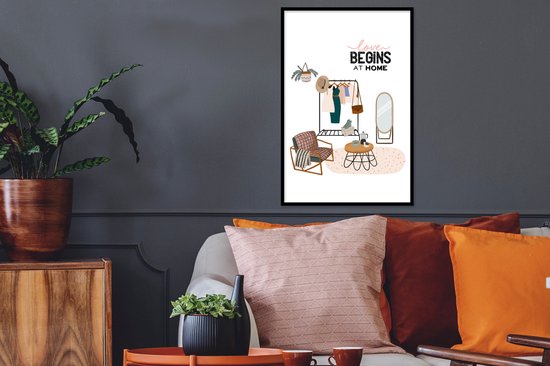 Fotolijst incl. Poster - 'Love begins at home' - Spreuken - Quotes - 40x60 cm - Posterlijst
