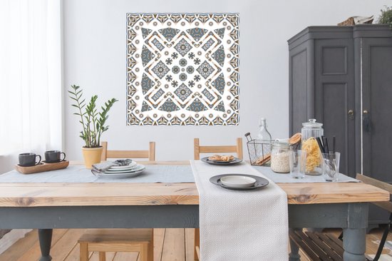 Poster Tapis Persan - Motifs - Blauw - Wit - 100x100 cm XXL