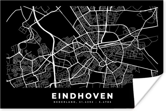 Poster Eindhoven - Kaart - Zwart - 60x40 cm
