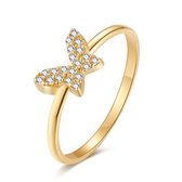 Twice As Nice Ring in 18kt verguld zilver, vlinder, witte zirkonia 56