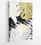 Luxe omslag ontwerpsjabloon. Lotus line arts hand draw gouden lotusbloem en bladeren 3 - Moderne schilderijen – Verticaal – 1923490769 - 115*75 Vertical