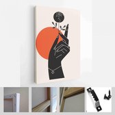 Abstracte postercollectie met hand met bloemen, insecten, reptielen: insect, slang. Set hedendaagse scandinavische afdruksjablonen - Modern Art Canvas - Verticaal - 1811567389