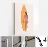 Set van abstracte vrouwelijke vormen en silhouetten op retro zomer achtergrond. Abstracte vrouwenportretten in pastelkleuren - Modern Art Canvas - Verticaal - 1766265035