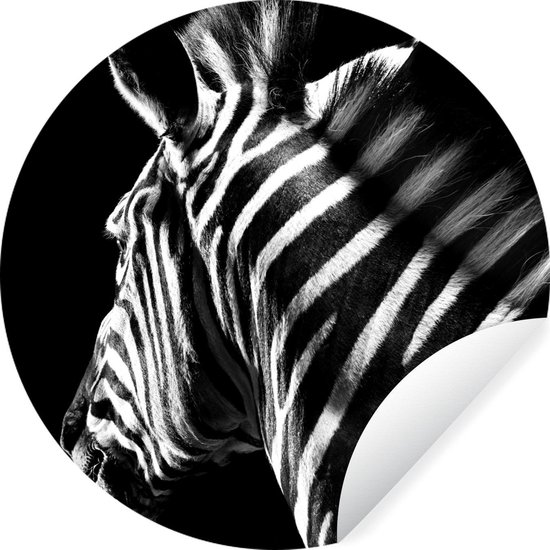 WallCircle - Stickers muraux - Wallpaper Circle - Zebra - Animal - Wit - Noir et Blanc - 100x100 cm - Wall Circle - Auto Adhésif - Rond Wallpaper Sticker XXL