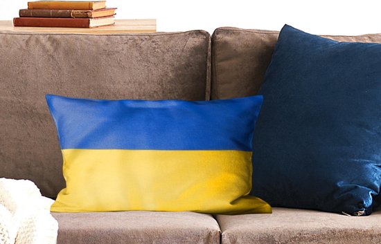 Sierkussen décoratif Drapeaux' intérieur - Gros plan du drapeau de l'Ukraine - 50x30 cm - Coussin intérieur rectangulaire en coton