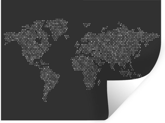 Muurstickers - Sticker Folie - Wereldkaart met stippen - zwart wit - 120x90 cm - Plakfolie - Muurstickers Kinderkamer - Zelfklevend Behang - Zelfklevend behangpapier - Stickerfolie