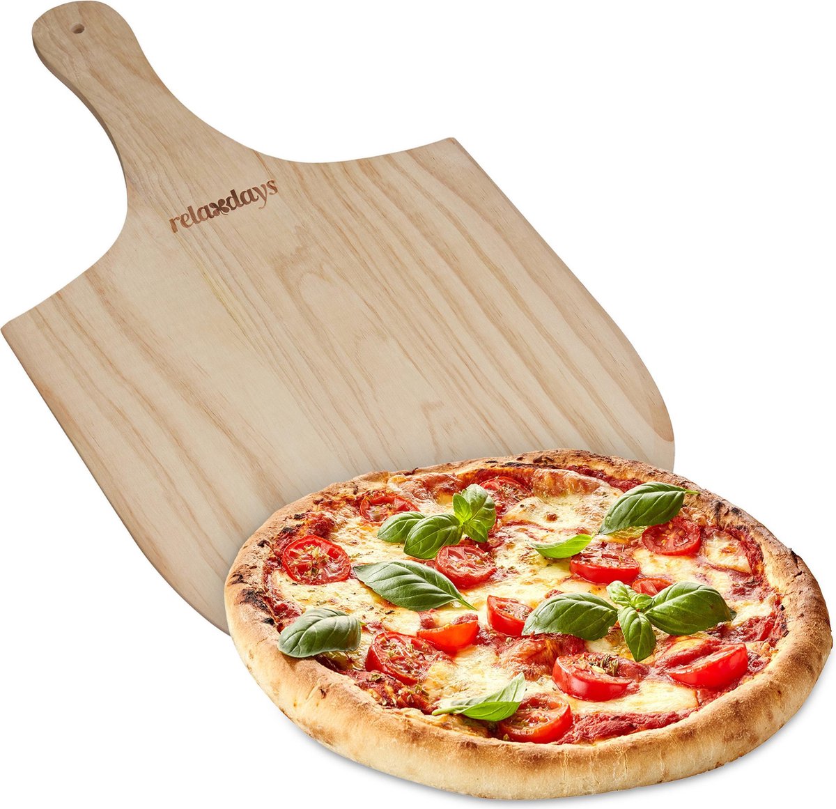 cuillère à pizza relaxdays XXL, bois, cuillère à pizza avec poignée,  cuillère grande