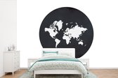 Behang - Fotobehang Wereldkaart - Zwart Wit - Cirkel - Breedte 420 cm x hoogte 280 cm