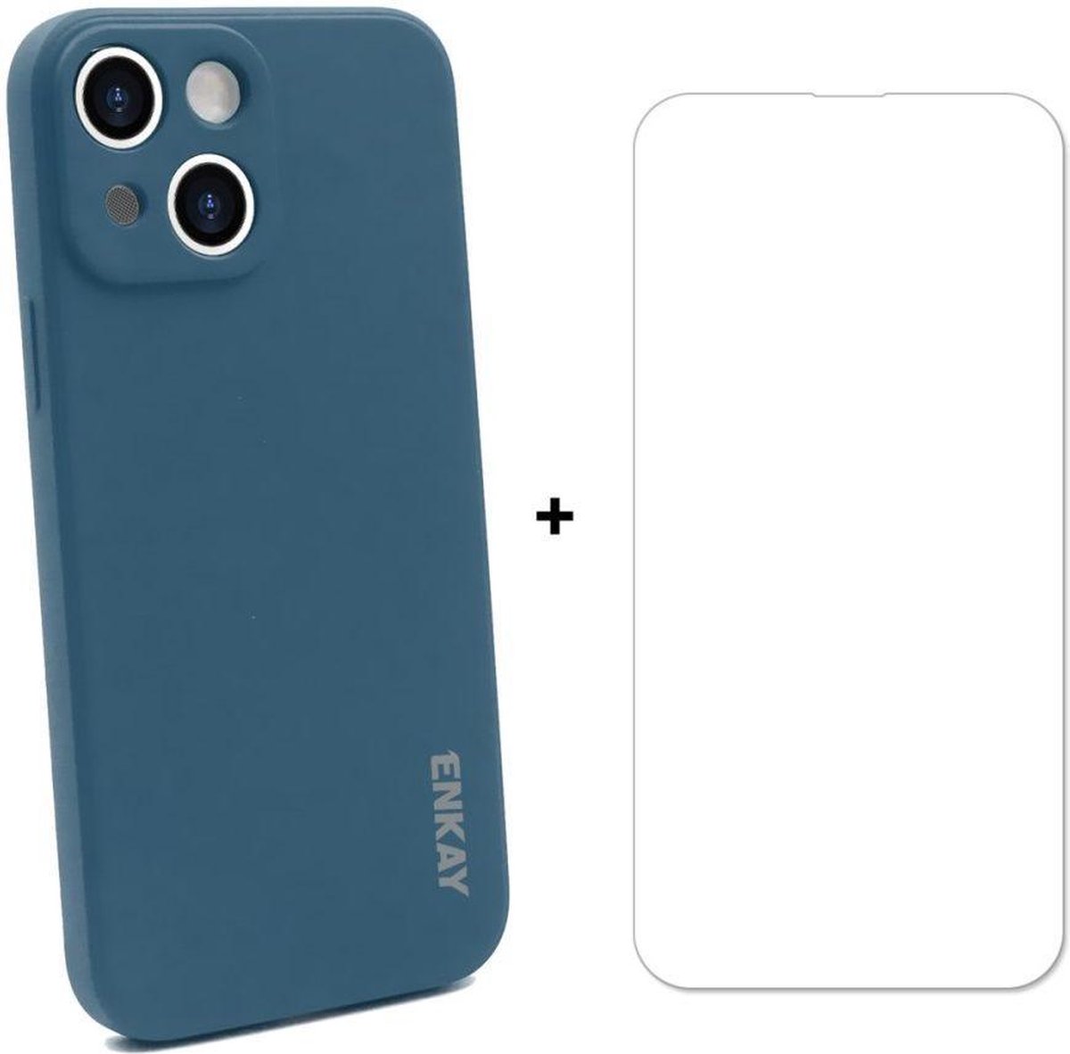 Hoesje Siliconen Blauw + Screen Protector 0.26mm Geschikt voor Apple iPhone 13