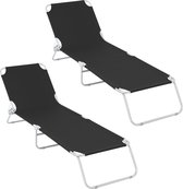 Ligstoel zwart, 200x56 cm, met aluminium frame