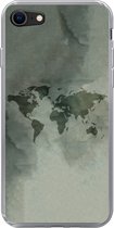Geschikt voor iPhone 7 hoesje - Wereldkaart - Groen - Grijs - Siliconen Telefoonhoesje