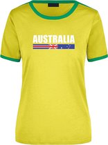 Australia supporter geel/groen ringer t-shirt Australie met vlag - dames - landen shirt - supporter kleding / EK/WK XL
