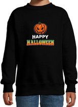 Halloween - Pompoen / happy halloween verkleed sweater zwart - kinderen - horror trui / kleding / kostuum 3-4 jaar (98/104)