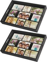 2x stuks houten foto dienblad zwart 45 x 35 cm met 9 foto in diverse maten