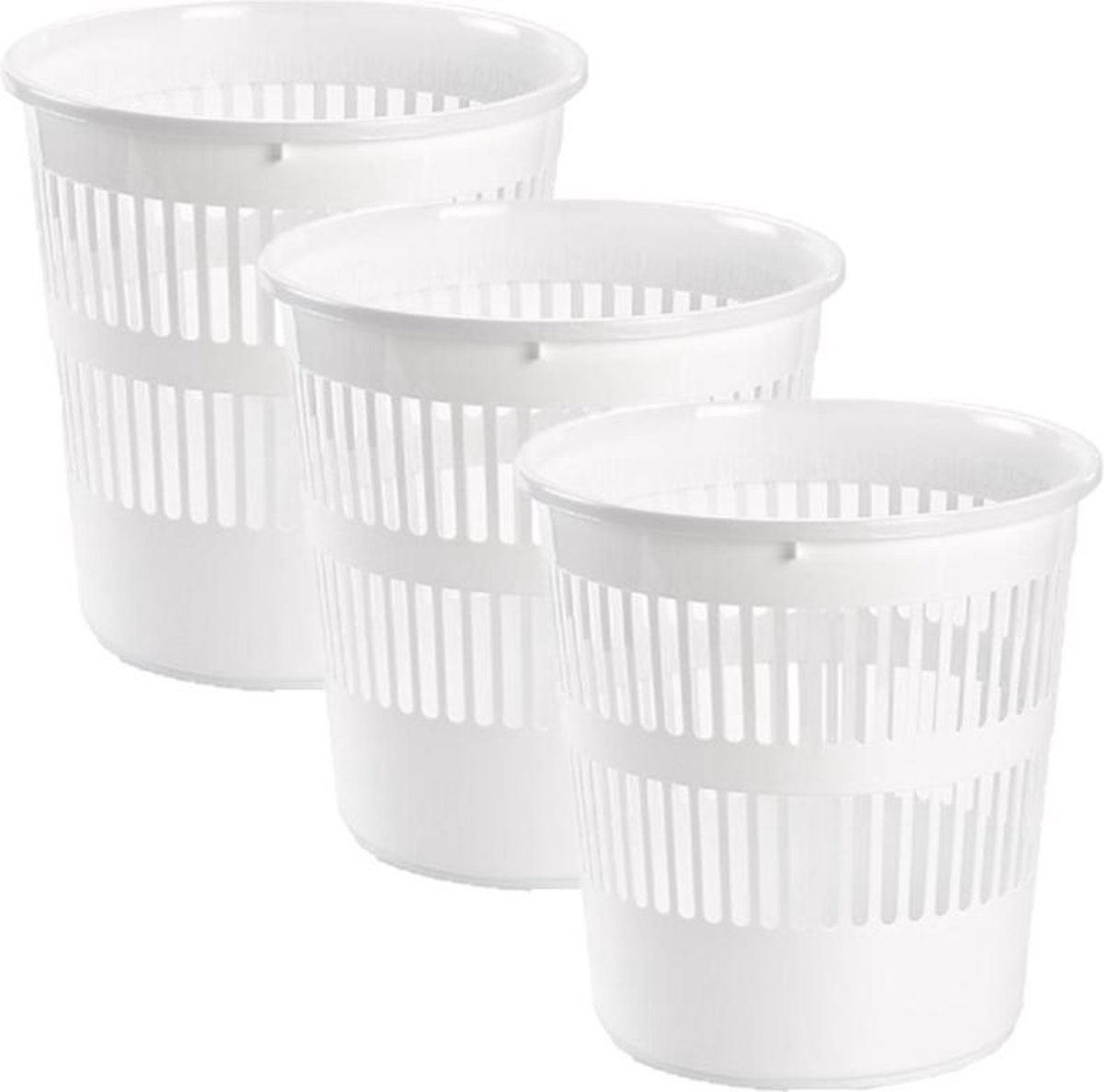 3x stuks afvalbakken/vuilnisbakken plastic wit 28 cm - Vuilnisbak/prullenbakken/papiermand - Kantoor/keuken/slaapkamer