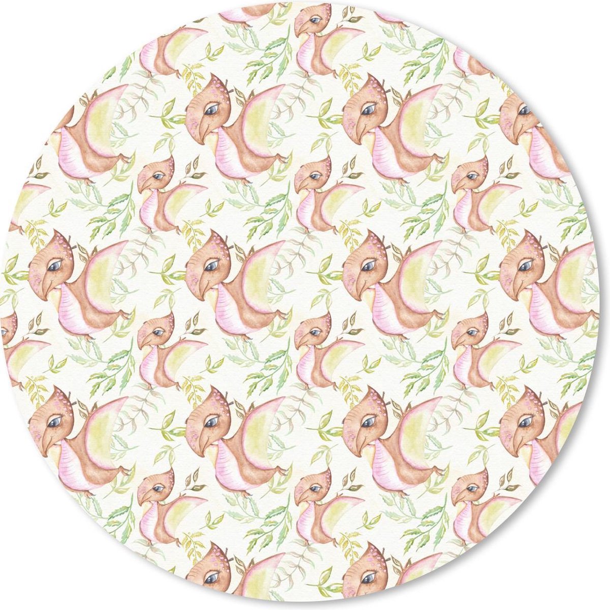 Muismat rond 30x30 cm - Mousepad Dinosaurussen - Bruin - Kinderkamer - Meisjes - Kindje - Roze - Ronde muismatten