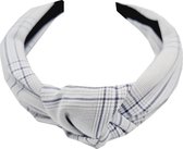 Haarband Diadeem Knoop Retro Ruit Print Licht Grijs