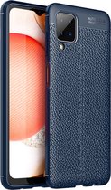 Samsung Galaxy A12 / M12 hoesje - MobyDefend TPU Gelcase - Lederlook - Navy blauw - GSM Hoesje - Telefoonhoesje Geschikt Voor: Samsung Galaxy A12 / Galaxy M12