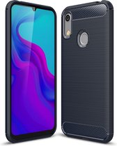 Huawei Y6 (2019) hoesje - gel case geborsteld metaal en carbonlook - navy blauw - GSM Hoesje - Telefoonhoesje Geschikt Voor: Huawei Y6 (2019)