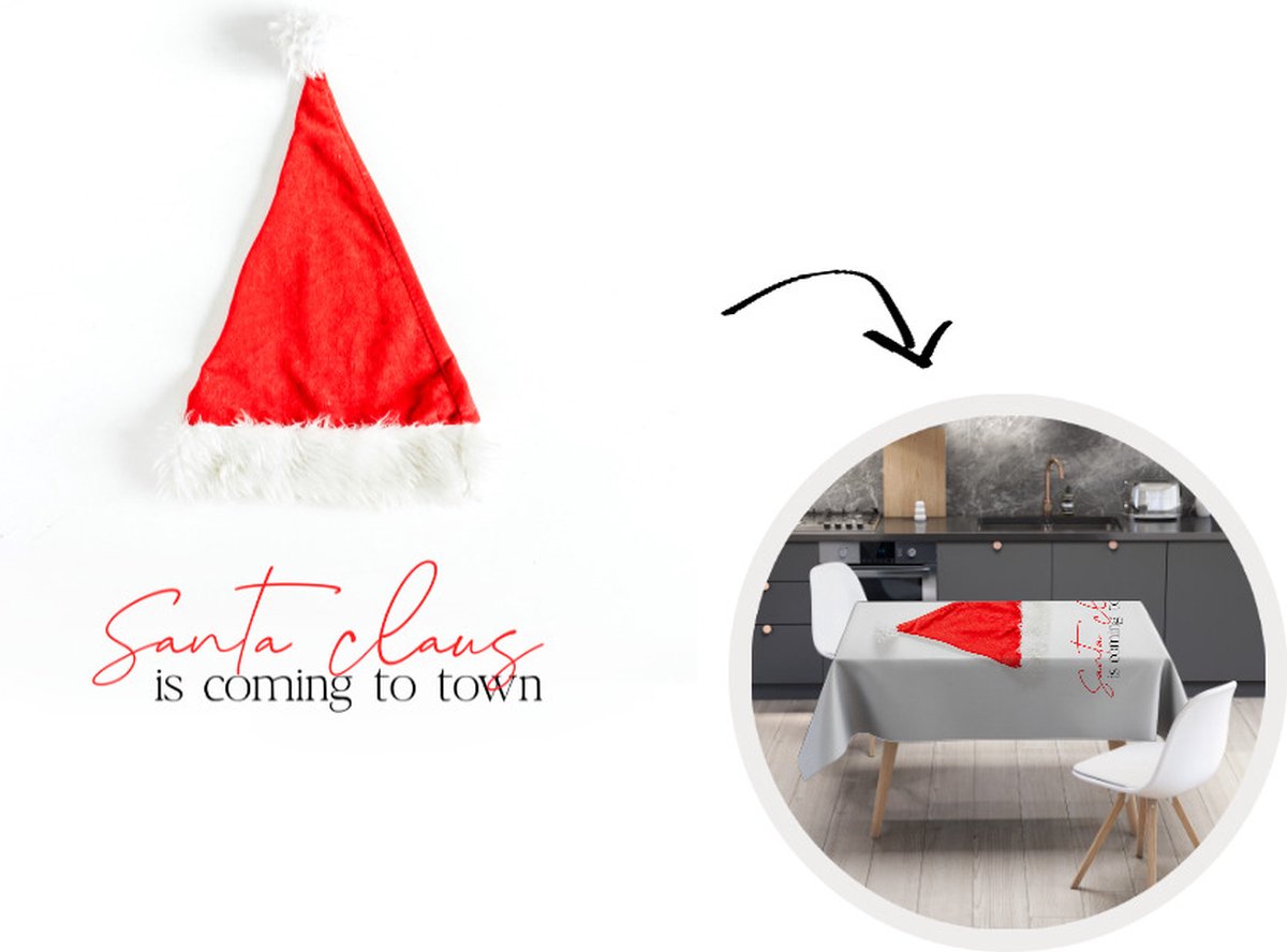 Kerst Tafelkleed - Kerstmis Decoratie - Tafellaken - Winter - Rood - Kerstmuts - 150x220 cm - Kerstmis Versiering