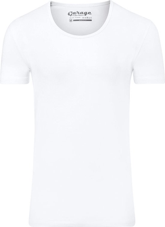 Garage 205 - Bodyfit T-shirt diepe ronde hals korte mouw wit M 95% katoen 5% elastan