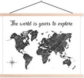 Wanddecoratie - Wereldkaart - Reizen - Schets - Schoolplaat - 120x90 cm - Textielposter - Textiel poster
