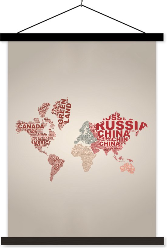 Wanddecoratie - Wereldkaart - Letters - Land - Schoolplaat - 90x120 cm - Textielposter - Textiel poster