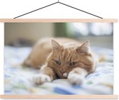 Posterhanger incl. Poster 120x80 cm - Schoolplaat - Kat - Bed - Bedsprei - Meisjes - Kinderen - Jongens - Kind - Textielposter - Blanke latten