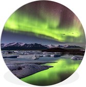 Wandcirkel - Muurcirkel Binnen - IJsland - Noorderlicht - Groen - ⌀ 90 cm - Wanddecoratie - Ronde Schilderijen