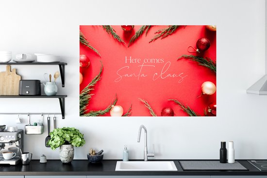 Stickers muraux - Hiver - Rouge - Boules de Noël - Citation - 120x80 cm - Feuille adhésive