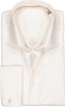 Ledub modern fit overhemd - dubbele manchet - beige twill - Strijkvrij - Boordmaat: 44