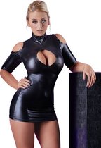 Cold Shoulder Wetlook Mini Jurkje - Zwart - Sexy Lingerie & Kleding - Sexy Dameskleding