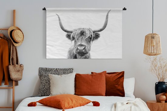 Tapisserie - Tapisserie - Highlander écossais - Taureau - Zwart - Wit - 120x80 cm - Tapisserie