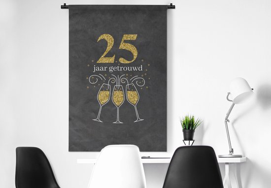 Tapisserie - Tissu mural - 25 ans mariés - Mariage - Citations - Proverbes - 90x135 cm - Tapisserie