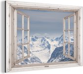 Wanddecoratie Metaal - Aluminium Schilderij Industrieel - Doorkijk - Berg - Sneeuw - 60x40 cm - Dibond - Foto op aluminium - Industriële muurdecoratie - Voor de woonkamer/slaapkamer