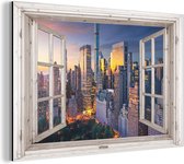 Wanddecoratie Metaal - Aluminium Schilderij Industrieel - Doorkijk - New York - Skyline - 30x20 cm - Dibond - Foto op aluminium - Industriële muurdecoratie - Voor de woonkamer/slaapkamer