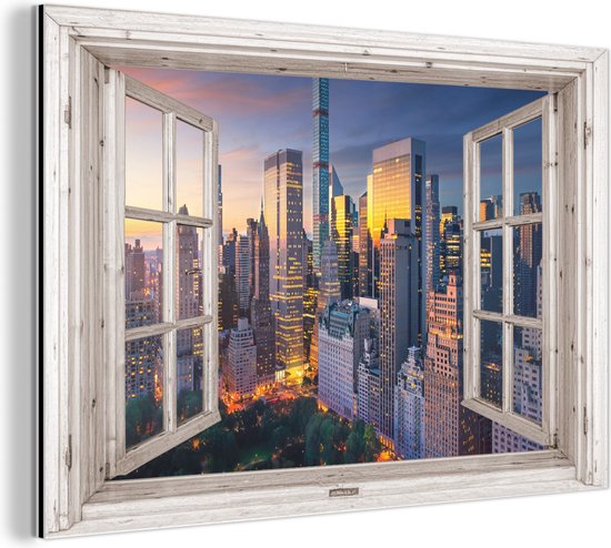 Wanddecoratie Metaal - Aluminium Schilderij Industrieel - Doorkijk - New York - Skyline - 30x20 cm - Dibond - Foto op aluminium - Industriële muurdecoratie - Voor de woonkamer/slaapkamer