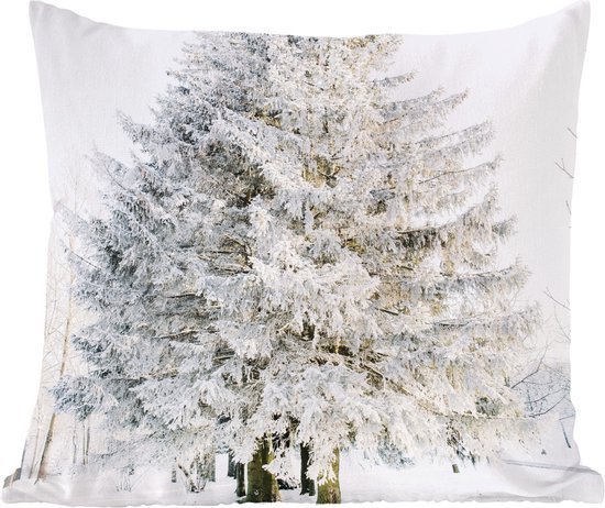 Sierkussens - Kussentjes Woonkamer - 50x50 cm - Winter - Boom - Sneeuw - Den - Wit