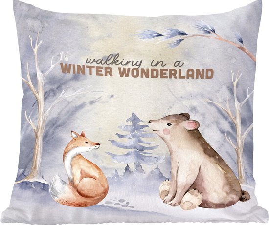 Sierkussens - Kussentjes Woonkamer - 60x60 cm - Winter - Beer - Vos - Kerstversiering - Kerstdecoratie voor binnen - Woonkamer