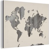 Wanddecoratie Metaal - Aluminium Schilderij Industrieel - Wereldkaart - Hout - Plank - 160x120 cm - Dibond - Foto op aluminium - Industriële muurdecoratie - Voor de woonkamer/slaapkamer