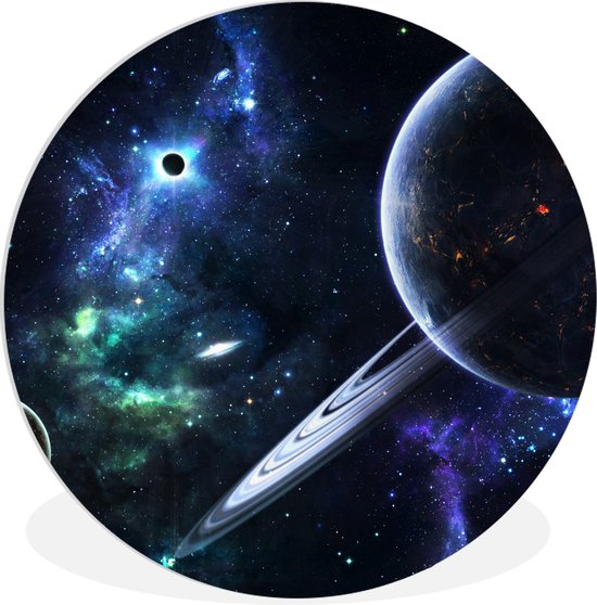 WallCircle - Wandcirkel ⌀ 120 - Kleurrijke afbeelding van de melkweg met planeten - Ronde schilderijen woonkamer - Wandbord rond - Muurdecoratie cirkel - Kamer decoratie binnen - Wanddecoratie muurcirkel - Woonaccessoires XXL